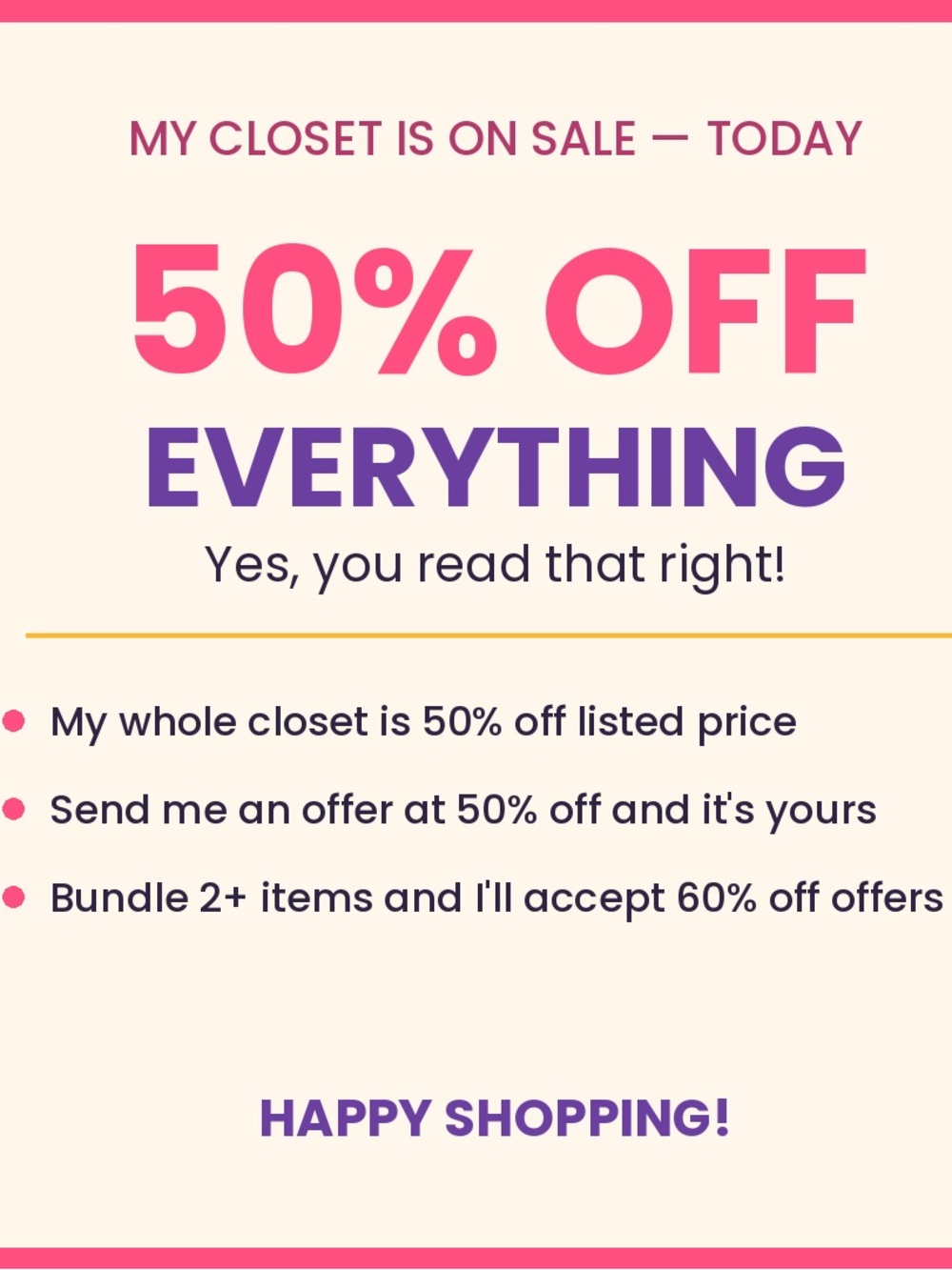 50% Off Closet Sale Sign — Pink & Purple Text